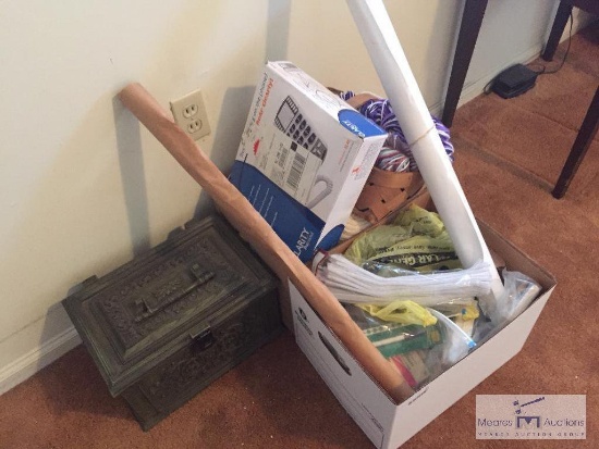Lot of sewing equipment and box