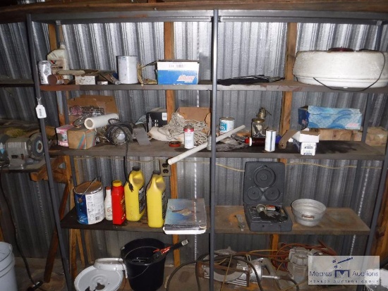 Contents of wall shelves in outbuilding