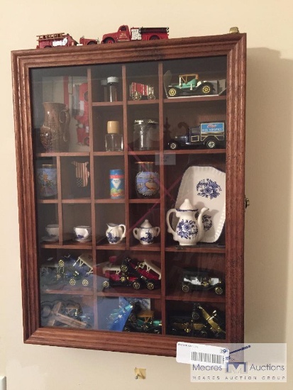 Wall display case & contents