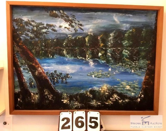 PAINTING OF TREES AND LAKE