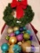 Wreath and assorted ornaments