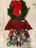 Wreath and assorted ornaments