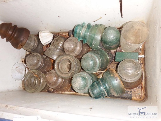 Large lot of green and clear insulators - Hemingray included
