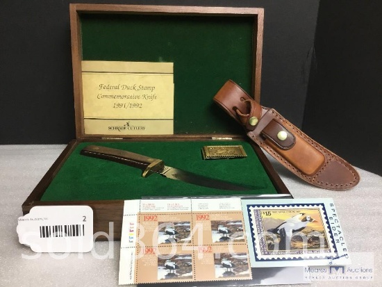 1991/1992 -FEDERAL DUCK STAMP COMMEMORATIVE KNIFE WITH CASE AND LEATHER SHEATH