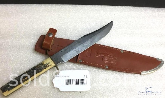 FIXED ORIGINAL BOWIE KNIFE WITH SHEATH -EDGE BRAND -SOLINGEN GERMANY -STAG/ BONE HANDLE