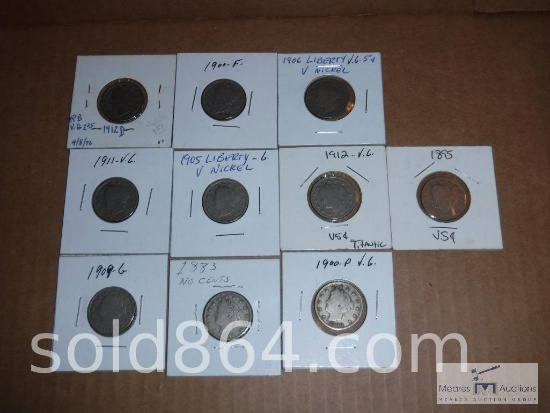 Group of (10) mixed date and mint Liberty V nickels