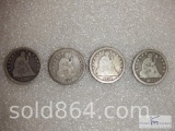 Group of 4 - Seated Liberty quarters - 1871, 1875, 1876 and 1877