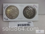 1881-P and 1890-P Morgan silver dollars