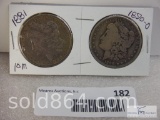 1881-P and 1890-O Morgan silver dollars