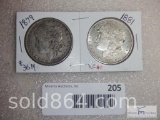 1879-P and 1881-P Morgan silver dollars