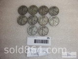 Group of 10 - mixed Walking Liberty silver half dollars