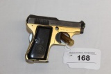 Beretta 418 6.35 Pistol in Blue w/Gold Frame.