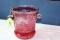 Cranberry Handled Ice Bucket with Horse Etching.