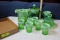 10 Piece Set of Green Frost or Vaseline Glassware.