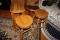 2 Oak Swivel Stools, Wooden Step Stool and Small Table.