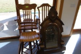 Chair, 2 Bar Stools and Antique Dresser Mirror.