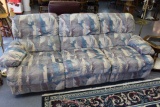 Blue/Maroon Sofa, Love Seat and Recliner.