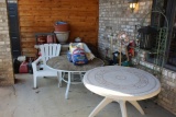 Large Lot of Outdoor Chairs, Tables, Bakers Rack, Cart, Etc.