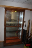 Oak Lighted Display Cabinet w/Glass Shelves.