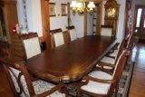 Michael Amini Hazelnut Dining Table w/8 Chairs, 3 Leafs and Cover.