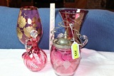 4 Pieces of Cranberry: Vases, Vinegar and Biscuit Jar.