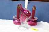 2 Hand Blown Candle Holders and Hand Blown Vase.