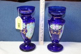 2 Handmade Cobalt Vases with Decorations.