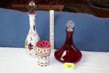 Hand Blown Decanter & Cup and Ruby Decanter.