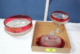 Cranberry Fruit Bowl, Candy Dish and Butter Dish.