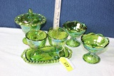 Green Carnival Candy Dish, Candle Holder and Creamer/Sugar in Grape Pattern.