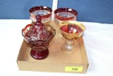 4 Cranberry Candy Dishes.