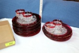 12 Kings Crown Cranberry Sandwich Plates and 4 Cups.