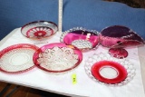 6 Misc. Cranberry Large Serving Dishes, Bowls, Platter.