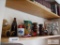 Shelf of decorative items including wooden items