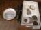 Brooch, tokens with wheat cents and Sterling baby rattle