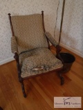 Stuffed chair - floor lamp and brass planter