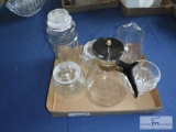 Group of clear glass dishes - pitchers - storage items