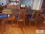 Dining table and six chairs - with table pads