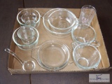 Group of clear glass serving dishes