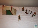 Lot of vintage metal military figurines and tent