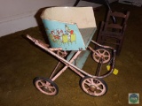 Vintage metal lithographed baby/doll stroller