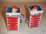 Vintage windup - Santa Claus chimney - two in the lot