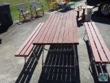 Picnic table and two benches