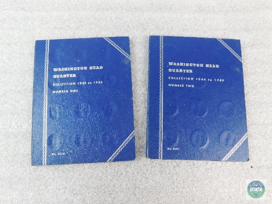 Two incomplete Washington quarter books with 59 silver coins