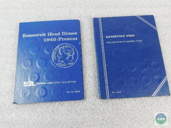 Two incomplete Roosevelt dime books with 97 silver dimes