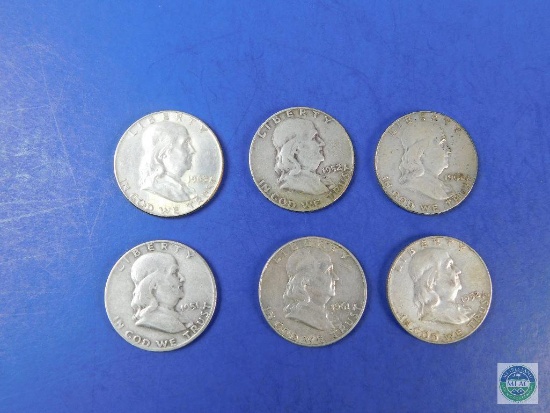 Group of 6 - Franklin half dollars