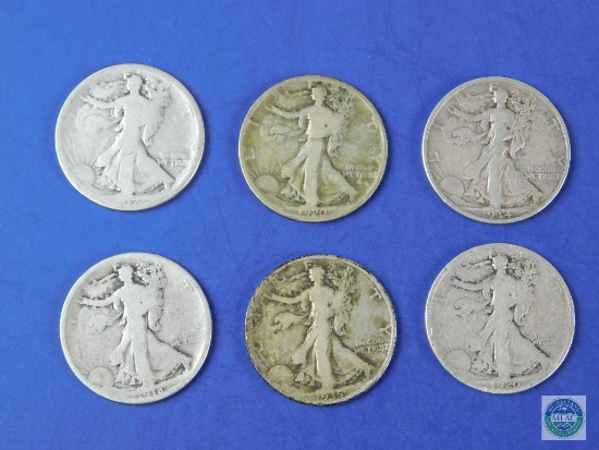 Group of 6 - Walking Liberty half dollars