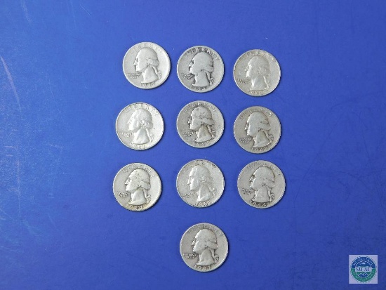 Group of 10 - silver Washington quarters