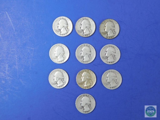 Group of 10 - silver Washington quarters