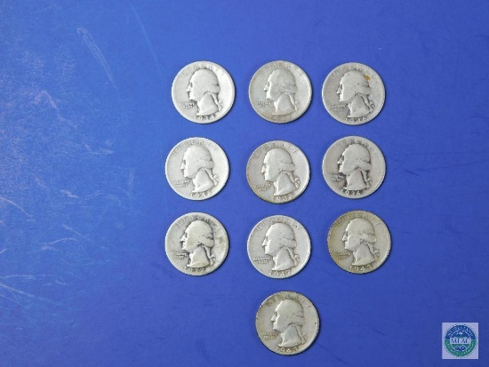 Group of 10 - silver Washington quarters